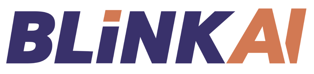 Brand logo reading BLINKA with blue letters and orange accents on the i and final A.