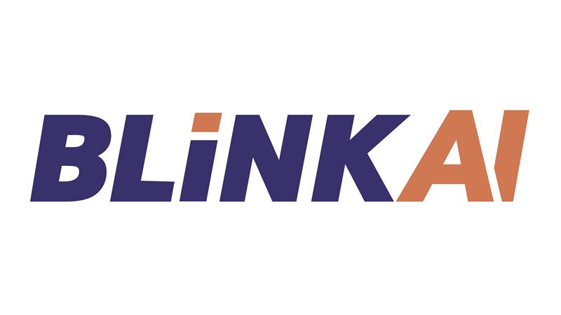 BlinkAI logo—bold blue letters with an orange accent on the 'I' and orange 'AI' at the end, representing the brand name BlinkAI
